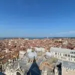 Aerial view of Venice rooftops and horizon.