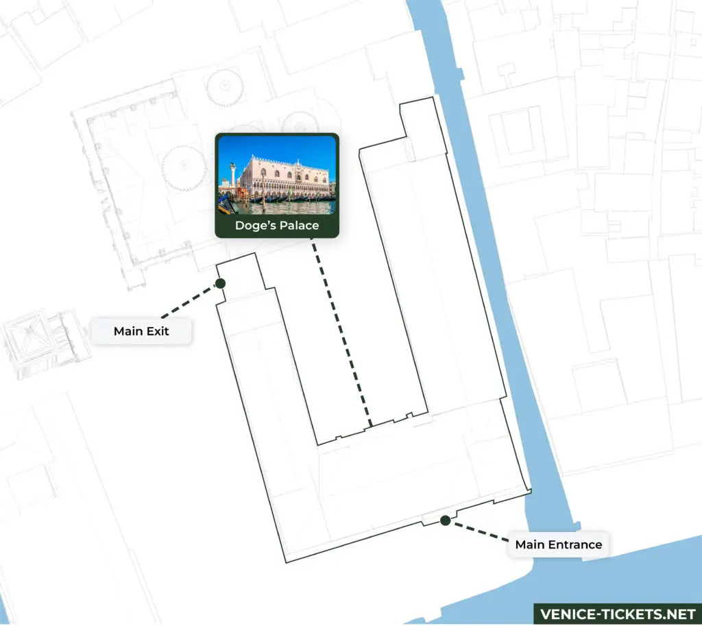 Doge's Palace map highlighting main entrance and exit.