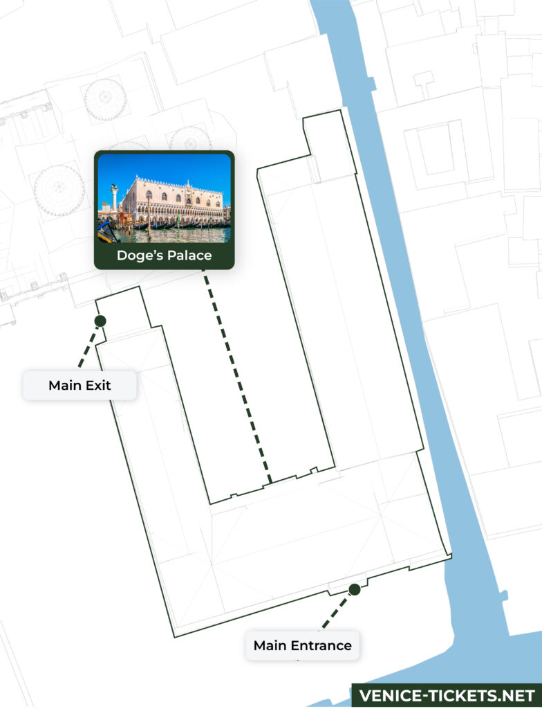 Map of Doge's Palace with entrance marked.