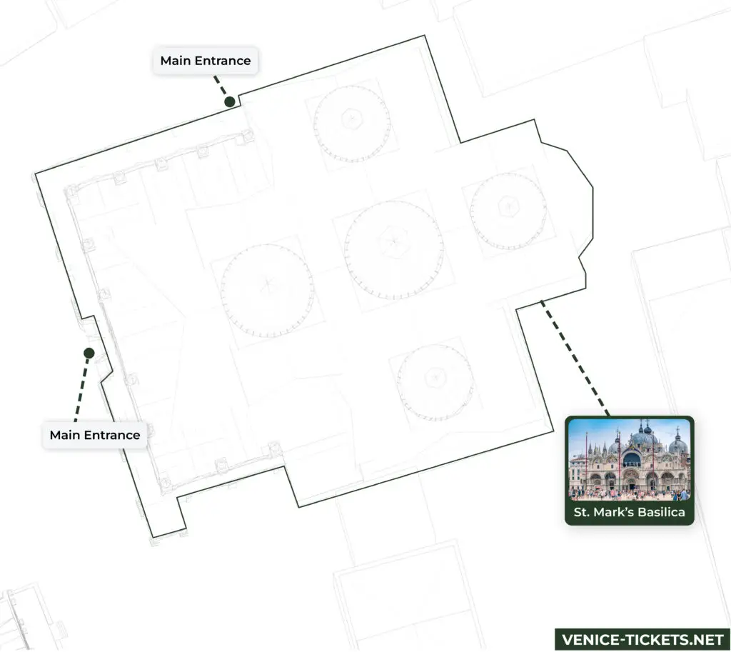 St. Mark's Basilica entrance map with labels.