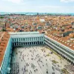 Aerial view of St. Mark's Square, Venice, Italy.